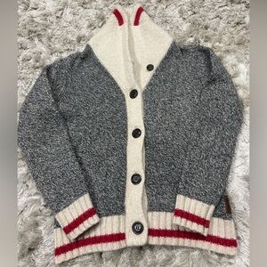 Roots Gray and Cream Cardigan with Red Stripes sz.small